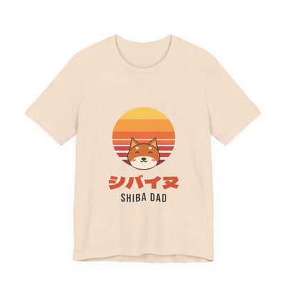 Shiba Dad Shirt, Retro Sunset Shiba Inu Tee, Japanese Katakana Dog T-Shirt, Shiba Owner Gift for Him
