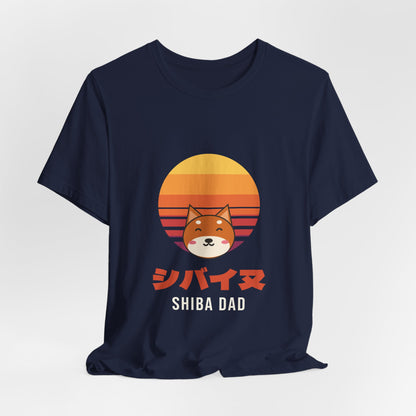 Shiba Dad Shirt, Retro Sunset Shiba Inu Tee, Japanese Katakana Dog T-Shirt, Shiba Owner Gift for Him